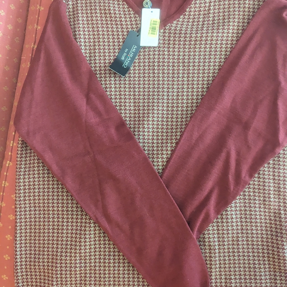 Vintage NWT Murano By Raffi Burgundy Houndstooth Sweater Size Large